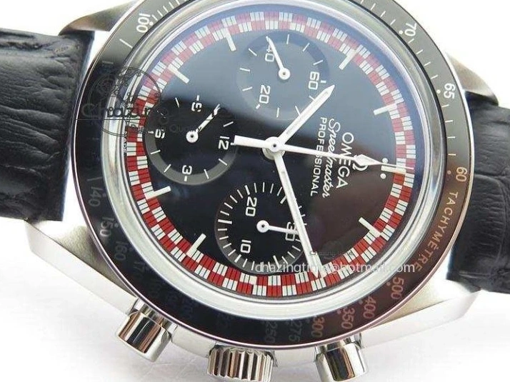 0225 Supportive Speedmaster SS 2013 Pro Racing On Black Leather Strap Manual Winding Chrono Movement 8229